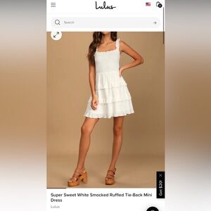 Lulus Super Sweet White Smocked Ruffled Tie-Back Mini Dress Size Large